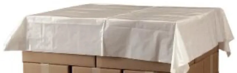 Polyethylene cover laid over a pallet